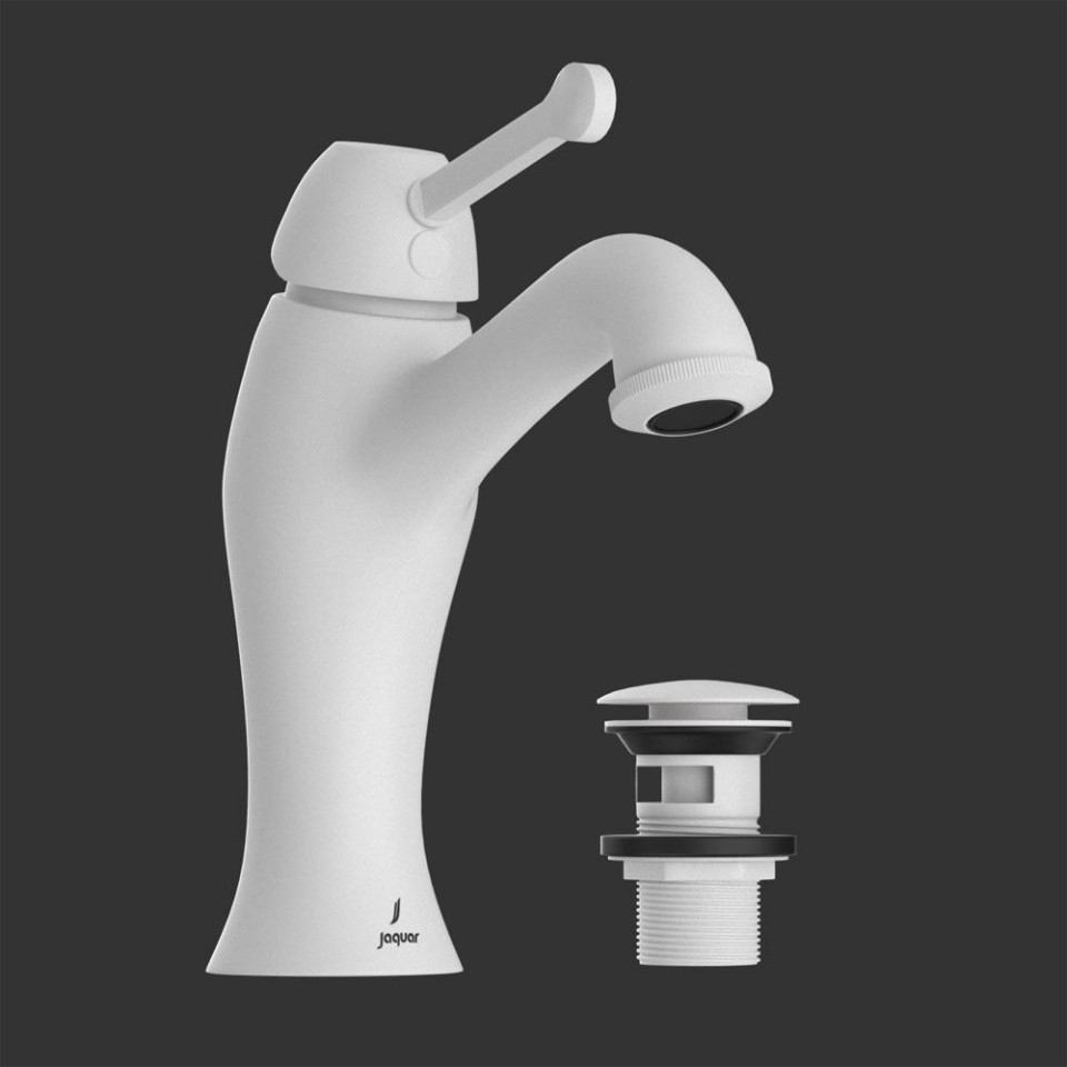 Jaquar Single lever basin mixer with click clack waste - White Matt