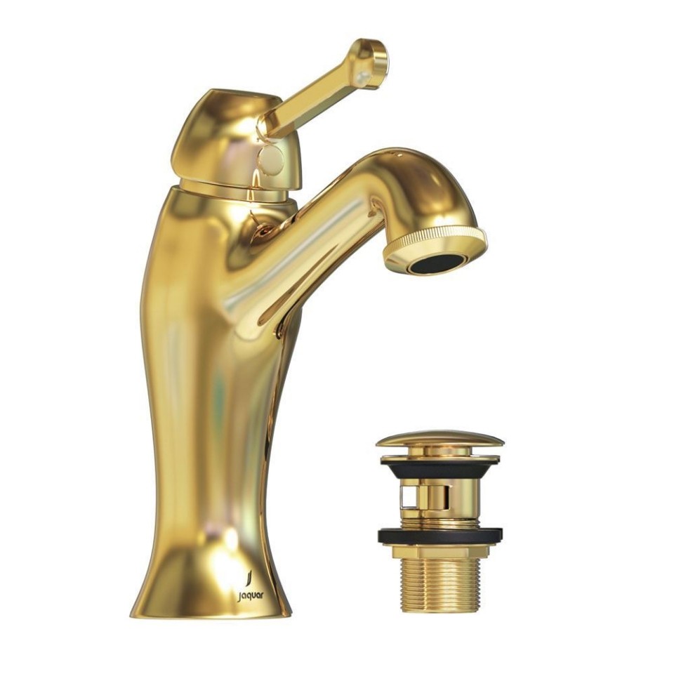 Jaquar Single lever basin mixer with click clack waste - Full Gold